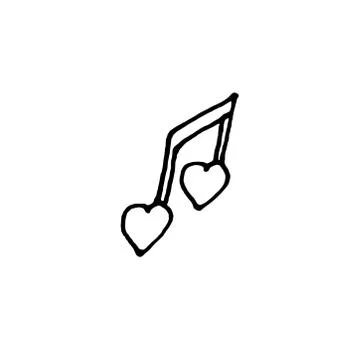 Hand drawn music note in shape hearts for Valentine's day. Stockillustratie
