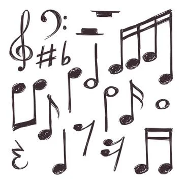 Hand drawn music note. Vector musical symbols isolated on white doodle Stock Illustration