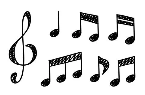 Hand drawn music notes. Doodle hand drawn sound notation. Vector illustration イラスト素材
