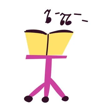 Hand drawn music stand with notes cartoon illustration Stock Illustration
