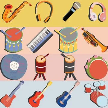 Hand drawn musical instruments colour backdrop Stock Illustration