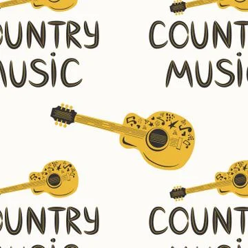 Hand-drawn musical seamless pattern with the inscription country music and co Illustrazione stock