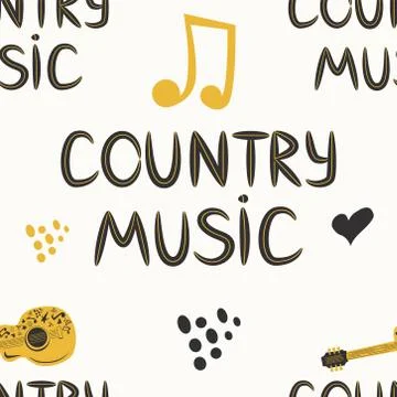Hand-drawn musical seamless pattern with the inscription country music and co Stock Illustration