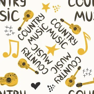 Hand-drawn musical seamless pattern with the inscription country music and co Stock Illustration