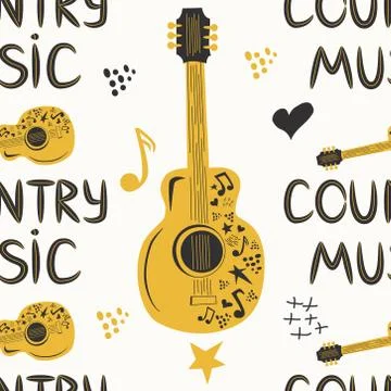 Hand-drawn musical seamless pattern with the inscription country music and co Stock Illustration