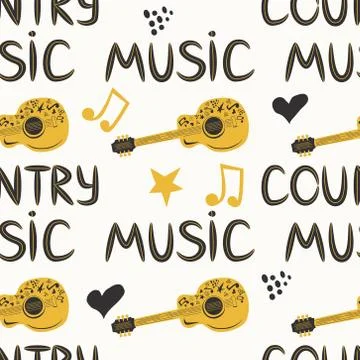Hand-drawn musical seamless pattern with the inscription country music and co Stock Illustration