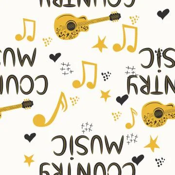 Hand-drawn musical seamless pattern with the inscription country music and co Stockillustratie