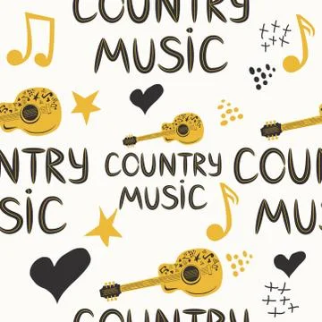 Hand-drawn musical seamless pattern with the inscription country music and co Stock Illustration