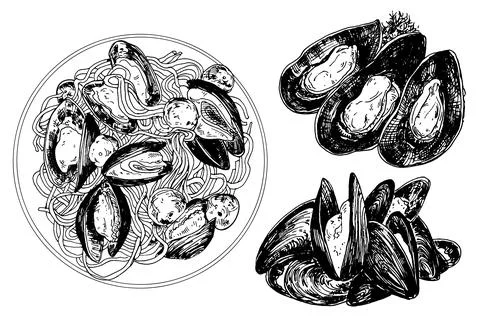 Hand drawn mussels Stock Illustration