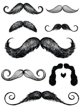 Hand drawn mustache set Stock Illustration