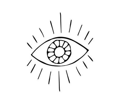 Hand Drawn Mystical All Seeing Eye with Sunburst Rays Line Art Doodle Illus.. Illustrazione stock