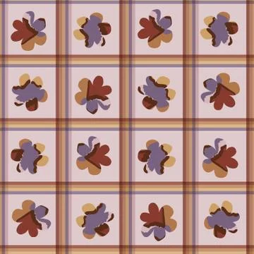 Hand drawn naive daisy gingham seamless pattern. Muted floral background. Soft Stock Illustration