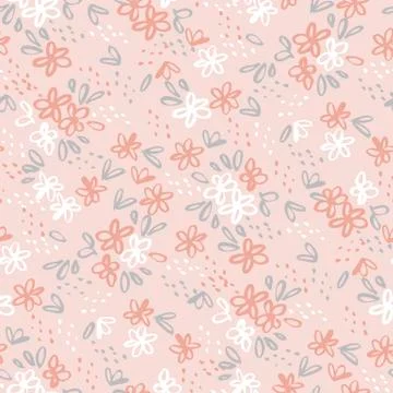 Hand drawn naive simple flower seamless pattern Illustrazione stock