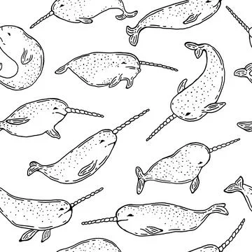 Hand drawn narwhals seamless pattern Stock-Illustration
