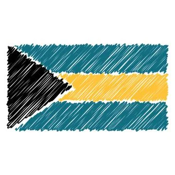 Hand Drawn National Flag Of Bahamas Isolated On A White Background. Vector Sk Stock Illustration