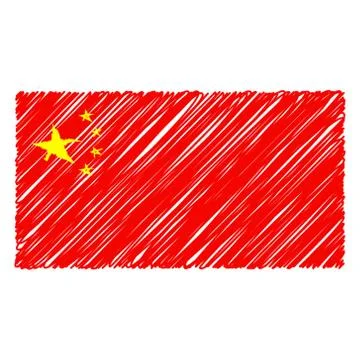 Hand Drawn National Flag Of China Isolated On A White Background. Vector Sket Stock Illustration
