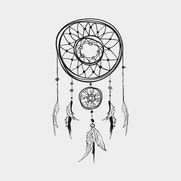 Hand drawn Native American dreamcatcher vector icon in black ink doodle style Stock Illustration