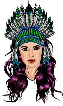 Hand Drawn Native American Indian Headdress. Vector Color Illustration Of Indian Stock Illustration