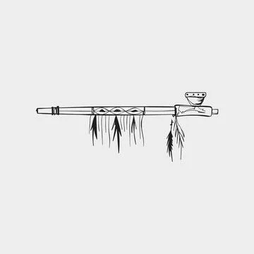 Hand drawn Native American peace pipe calumet vector icon in doodle style Stock Illustration