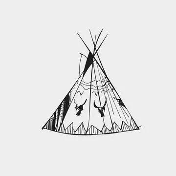 Hand drawn Native American teepee tent vector icon in black ink doodle style Stock Illustration