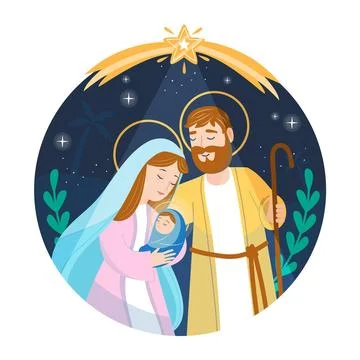 Hand drawn nativity scene Stock Illustration