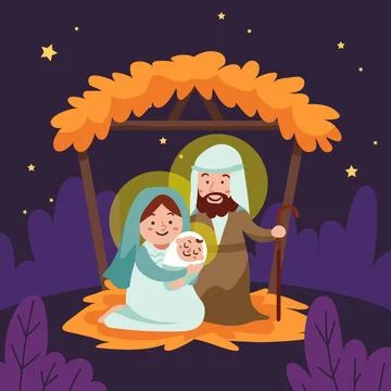 Hand drawn nativity scene Stock Illustration