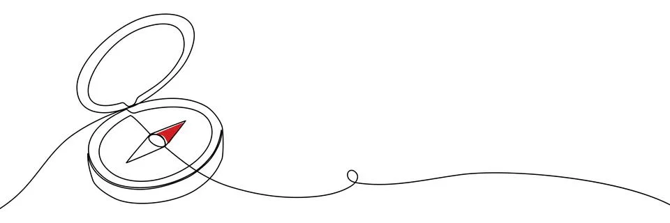 Hand-drawn navigation rose icon in continuous outline style. Minimalist Stock Illustration