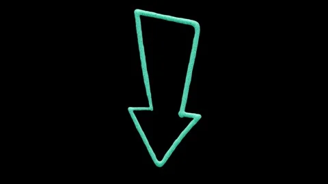 Hand drawn neon turquoise arrow pointing down animation isolated on black bg Stock Footage 333819535