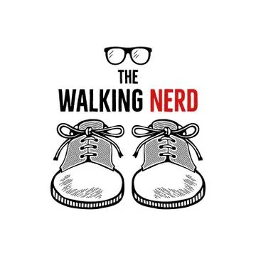 Hand drawn nerd badge design. The walking nerd funny quote with sneakers shoes イラスト素材