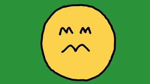 Hand-Drawn Nervous Emoji Face | 2D Animated Awkward Expression on green screen Stock Footage 333983231