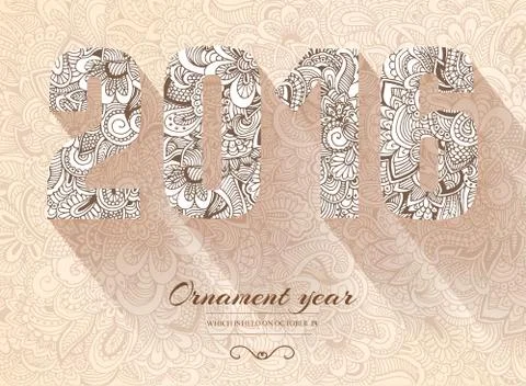 Hand drawn new year 2016 background ornament illustration concept. Vector Stock Illustration