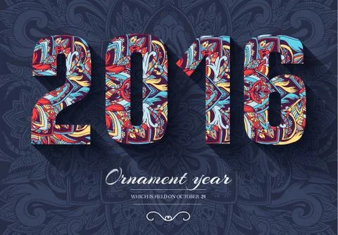 Hand drawn new year 2016 background ornament illustration concept. Vector Stock Illustration