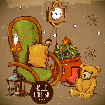 Hand-drawn New Year and Christmas Greeting Card Illustrazione stock
