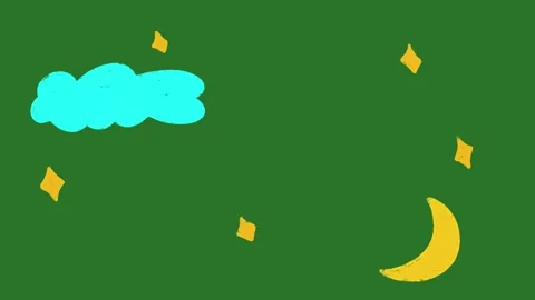 Hand Drawn Night Cloud Moon and Stars Animation on Green Screen | 2D Hand Drawn  Stock Footage 328988686