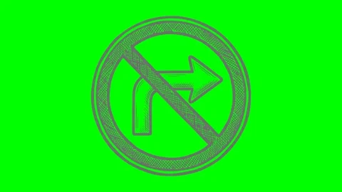 Hand drawn no right turn sign blinking ligh animation Stock Footage 338201860
