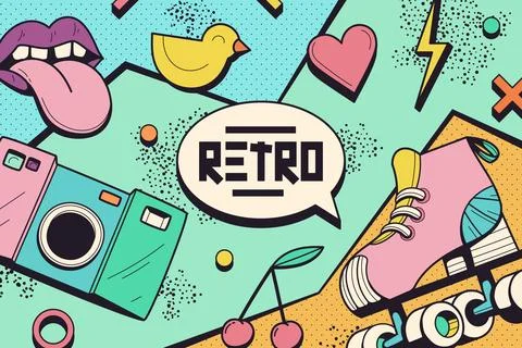 Hand drawn nostalgic 90's background Stock Illustration