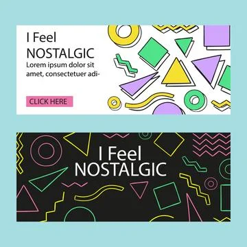 Hand Drawn Nostalgic 90s Banners Collection in Retro Doodle Style Stock Illustration
