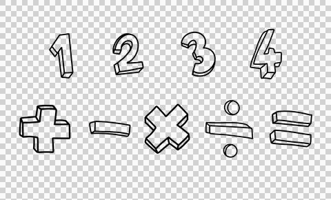 Hand drawn numbers and basic math symbols in black outline style イラスト素材