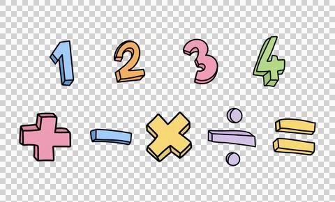 Hand drawn numbers and basic math symbols in color outline style Illustrazione stock