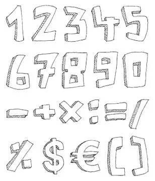 Hand drawn numbers and math signs Stock Illustration