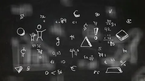 Hand-Drawn Numbers - Background Loop - Symbols and drawings - black Chalkboar Stock Footage