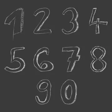 Hand drawn numbers on blackboard, set of numbers Stock Illustration