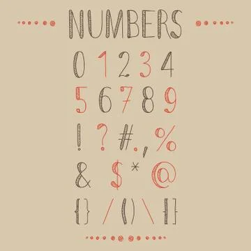 Hand drawn numbers with most common keystrokes, question marks, points, comma Stock Illustration