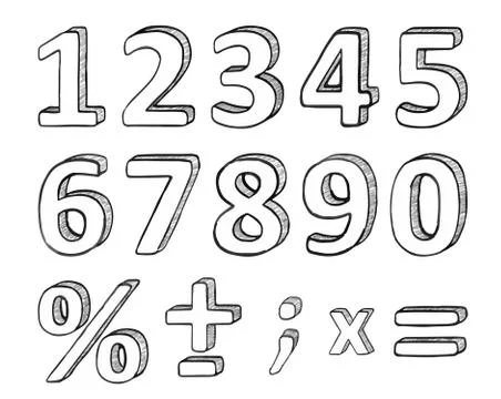 Hand Drawn Numbers, Vector Illustration Stock-Illustration