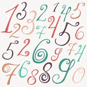 Hand drawn numbers. Vector sketch illustration isolated on white background. Stock Illustration