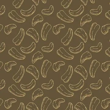 Hand drawn nuts Cashew seamless pattern on brown backdrop Stock Illustration