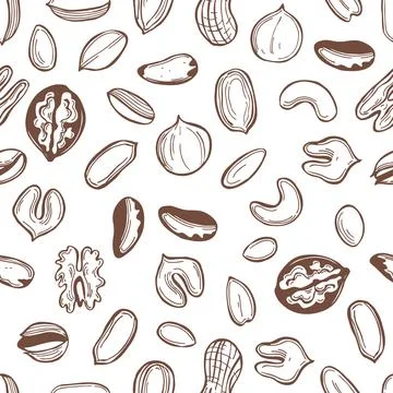 Hand-drawn nuts. Vector pattern Stock Illustration