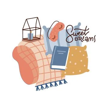 Hand drawn objects about Sleep Routines and written lettering text - Sweet Stock Illustration