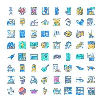 Hand drawn objects vector icons collection Stock Illustration
