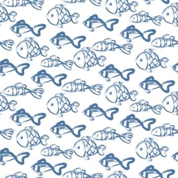 Hand drawn ocean fish abstract pattern vector texture. Stock Illustration